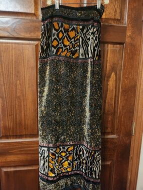 Carole Little Black and Gold Mixed Animal Print Maxi Skirt